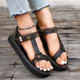 New Summer Platform Print Velcro Sandal Women's Plus-Size Belt Buckle Simple Beach