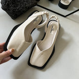 Breakj Summer Bag Head Azuns Women's Shoes Girls Square Shoes One Foot Lazy Bean Sandals Women
