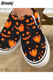 Pumpkin Size 43 Shoes 2023 Autumn Skeleton Printing Flats Women Shoes Slip-on Lazy Canvas Shoes Loafers Zapatos