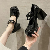 Thick Heel Square Head Small Leather Shoes Female 44 Big Size Spring And Autumn New Mary Jane French High Heel Fashion Single