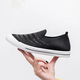 summer sneakers Ladies Shoes Flat Loafers Crystal Fashion white Bling Sneakers knit Slip On Breathable Casual