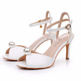 Breakj Cm Ultra-Fine High-Heeled Fish Mouth Sandals Hollow Light Mouth Buckle With Large-Size Round-Head High-Heeled Shoes Pearl Wedding