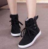 Gray Round Toe Platform High-top Canvas Buckle Shoes Woman Lace Up boots Student Flat Ankle Boots Botas Mujer