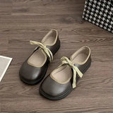 Shallow Mouth Brown Round Head Flat Bottom Single Shoes Women Vintage Mary Jane Shoes Lace-up Casual Student