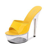 Women Slippers Summer Platform Flower Red High Heels Patent leather 15cm Outdoors Sandals Ladies Shoes Clear Heel Crystal
