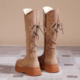 Boots 2022 New Fashion Women's Boots Solid High Heels Casual Platform Shoes Comfortable Lace Up Riding Modern