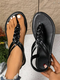 Breakj New Women's Flat-Bottomed Large-Size Woven Women's Sandals Fashion Roman Shoes Style