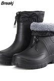 Men's Windproof Outdoor Work Boots Cotton Rain Boots Men's Boots Waterproof Winter Rubber Boots Warm Lightweight Ankle
