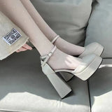 Breakj Jane Coarse Heels Women 2025 New Fairy Wind Waterproof Table French One-Word Buckle Single