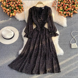 New Summer Casual Ciffon Single Breasted Puff Sleeve Women mid-Calf Dresses A Line V Neck Solid Slim Lady Full