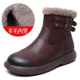 Breakj Cowhide Lamb Wool Snow Boots Women Winter New Warm Plus Cotton Boots Retro Leisure Short
