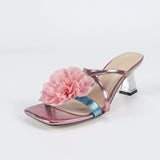 Breakj Women's Head Three-Dimensional Flowers Paint And Coarse Sandals Women's Shoes Elegant Pink High