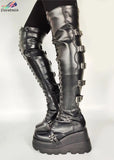 Platform Buckle Lace Up Thick Bottom Luxury Shoes Platform Boots Women The Big Size 43 Stylish Over The Knee