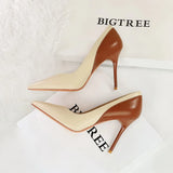 Breakj Vintage Style High Heels Fine Heel Banquet Women's Shoes Light Mouth Pointed Color Spring And Autumn New Super High Heel Single