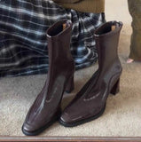 Breakj Version Of High-Heelan Head Thin Boots Short Boots Women Coarse And Retro Martin Boots English Style Short-Sleet Single
