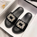 Size 34-43 Crystal Buckle Slippers Woman Glitter Cloth Slides Outside&Home Casual Flipflops Lady Slip On Flat Sandals