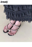 Sandals Women Summer 2023 Clip Toe Ankle Strap Buckle Sandalias Flat Casual Flip Flops Shoes Beach Slipper Bow