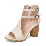 Breakj Color Buckle Women's Cool Boots 2025 New Round Head Fashion Large-Size Fish Mouth Coarse Heel High-Heeled Women's
