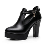 Spring Cheongsam High-Heeled Catwalk Shoes Deep Mouth Single Shoes Waterproof Table Thick Heels Black Work Shoes 40-43 Large Size