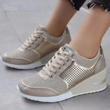 Breakj Slope Heel 2023 Autumn And Winter Thick Soles Thick-Soled Shoes Round Head Cross-Lace Casual
