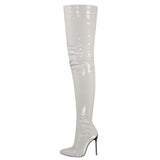 Breakj Winter New Sexy Pointed Side Zipper Patent Skin Fine High Heel Knee Boots Large Size Leather