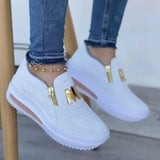Shoes for Women Side Zipper Platform Tennis Female Sneakers Flat Shoes Solid Pu Leather Non Slip Shoe Chaussure