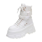 Green Punk Chunky Platform Motorcycle Boots Women Autumn Winter Gothic Shoes Woman Thick Bottom Lace Up Ankle Botas