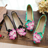 Breakj Shoes Single Shoes Three-Dimensional Embroidered Lotus Embroidered Cloth Shoes Low Heel Spring And Autumn Women's Shoes One Foot