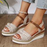 Breakj New Fish Mouth Bow Buckle Thick Bottom Slope Sandals Women's Large Size Hemp Rope Bottom Flat Bottom Women