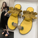 Summer New Set Toe Lace Pineapple Flat-Soled Large-Size Sandals And Slippers From Women's