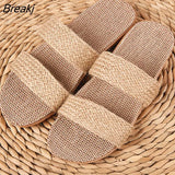 JIU MOUNTAIN 2020 Summer Women Slippers Flat Couple Indoor Slippers Comfortable Straw Home Shoes Non-Slip