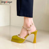 platform heels sandals Mary Jane Shoes Buckle Pumps Women Elegant Shallow Square Toe Footwear Outdoor Lady Shoes