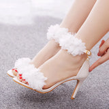 Breakj Cm Light Mouth With High-Heeled Sandals White Flowers Light Sandals Fine Heel Fish Mouth Wedding Wedding Wedding