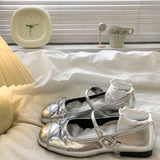 Breakj Thin Round Head Bow Flat Sole Single Shoes Summer New Small Leather Shoes Light Mouth Mary Jane