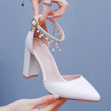 Breakj Cm Coarse Heel Sandals Mary Jane White Wedding Large-Size Sandals 42 Yards High Heels Spring And Summer Sandals