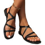 Breakj 2025 Summer New Crossover Women's Shoes Casual Square Head Solid Color Flat Bottom Roman Sandals