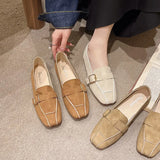 Shoes Women 2024 New Women's Shoes Spring And Autumn British Square Head Shallow Mouth Flat Shoes Women's Foot Set Beans Shoes