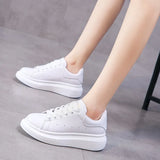 Sneakers Leather Shoes Spring Trend Casual Flats Sneakers Female New Fashion Comfort White Vulcanized Platform