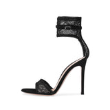 Black Gold Sexy Net Cloth Lace Super High Heels Sandals Large Size Fashion Women's