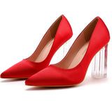 Breakj Cm Crystal Transparent Square Heel Pointed Shoes Bridal Shoes Silk Satin Dress Dress Shoes Wedding