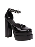 Head Large Size Thick Heel Sandals Platform High Heels Patent Leather Rhinestone Fashion Women Spring and