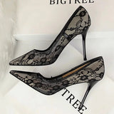 Breakj Large-Size Lace High-Heeled Women 2025 New Summer Lace Women's Sandals Tip Banquet Fine Heel Single