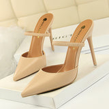 Breakj Retro Simple Baotou Slippers With High With Shallow Pointed Out A Word With Female