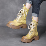 Breakj Leather Martin Boots High-Rise Kraft Mid-Sleeve Long Boots Autumn And Winter New Two Cotton Waterproof Table With Knight