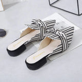 New Women Slippers Muller Shoes Striped Bow Design College Style Female Foot Office Gentlewoman Casual Slippers Women