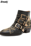 Women's Ankle Boots Rivet Flower Susanna Studded Cowboy Boots High Quality Genuine Leather Luxury Shoes Ladies Botines