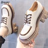 Style Chunky Platform Pumps Casual Women's 2023 Autumn Lace Up Thick Heels Loafers Woman Round Toe Patent Leather