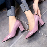 New Style Pointed Sexy Thick Heel Shoes Solid Color Fashion Versatile Shoes Wedding Banquet Celebrity Style Talon