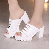 Leather Waterproof Platform Heeled Slippers Women Wear Fishmouth Small Size 33 High-Heeled Sandals In Summer Fashion Thick