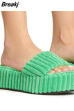 Women's Fashion Open-to-e Home Slippers Women's New Style platform slippers Summer Large Size Thick Soles, Towel Plush
